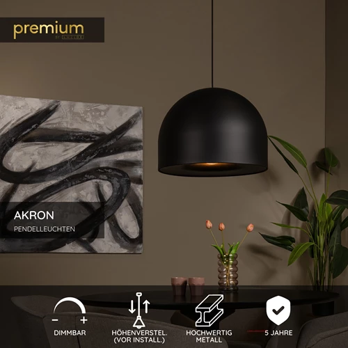 Lucide AKRON - Pendelleuchten - Ø 50 cm - 1xE27 - Schwarz | Premium - USP